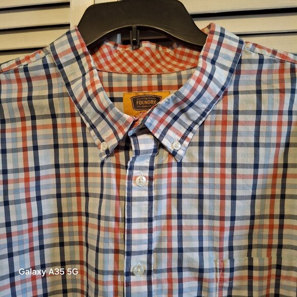 Mens Foundry Supply Co. Red/Blue Plaid Long Sleeve Button-Down Shirt 4XLT Easy C - Picture 3 of 8